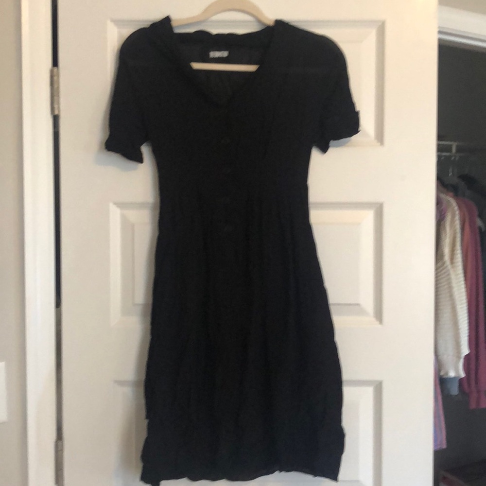 Reformation Black Chiffon Button Down Dress